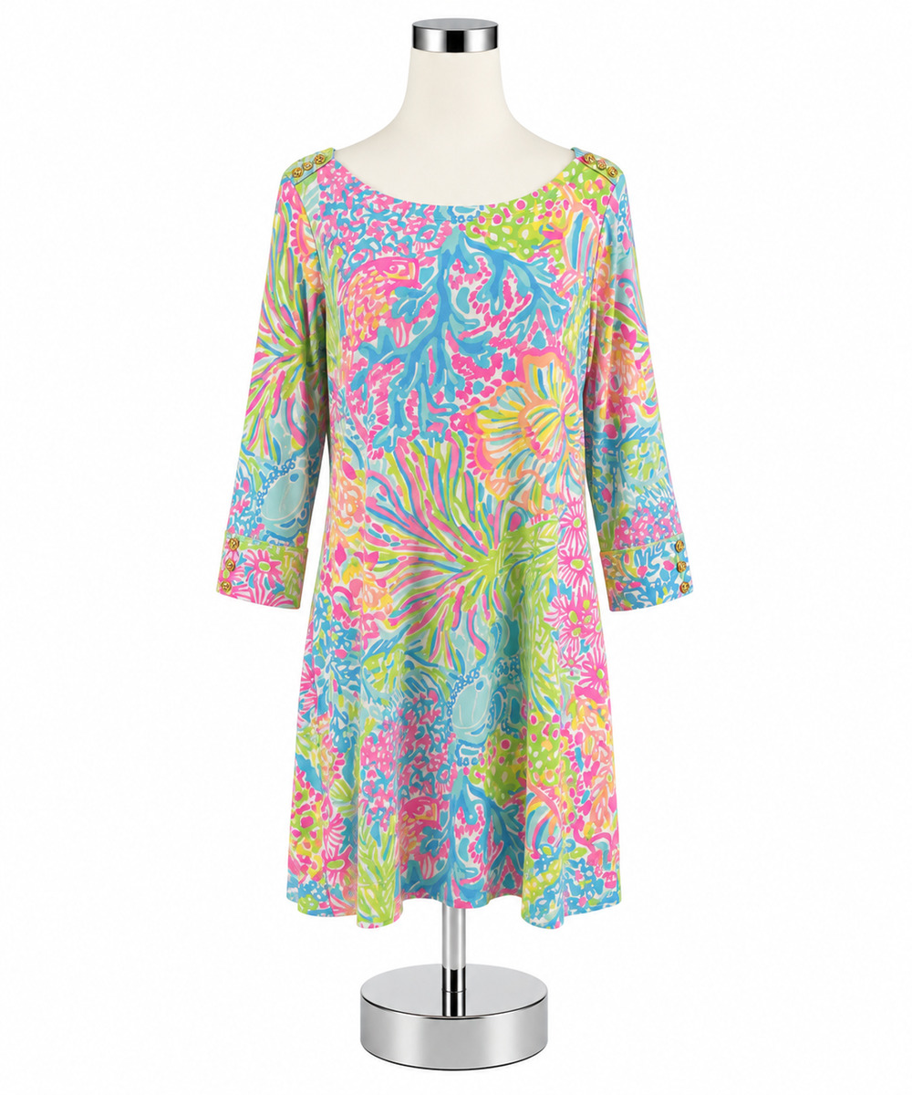 Lilly Pulitzer Marlowe Dress In The Vias Print Boatneck 3/4 Sleeve XL